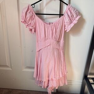 Pink Ruffled Short Sleeve romper shorts Dress by Altar’d state. Xs